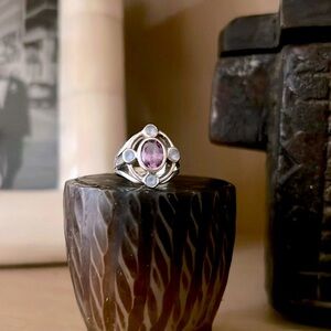 Vintage Amethyst and Moonstone Ring in Unique Setting